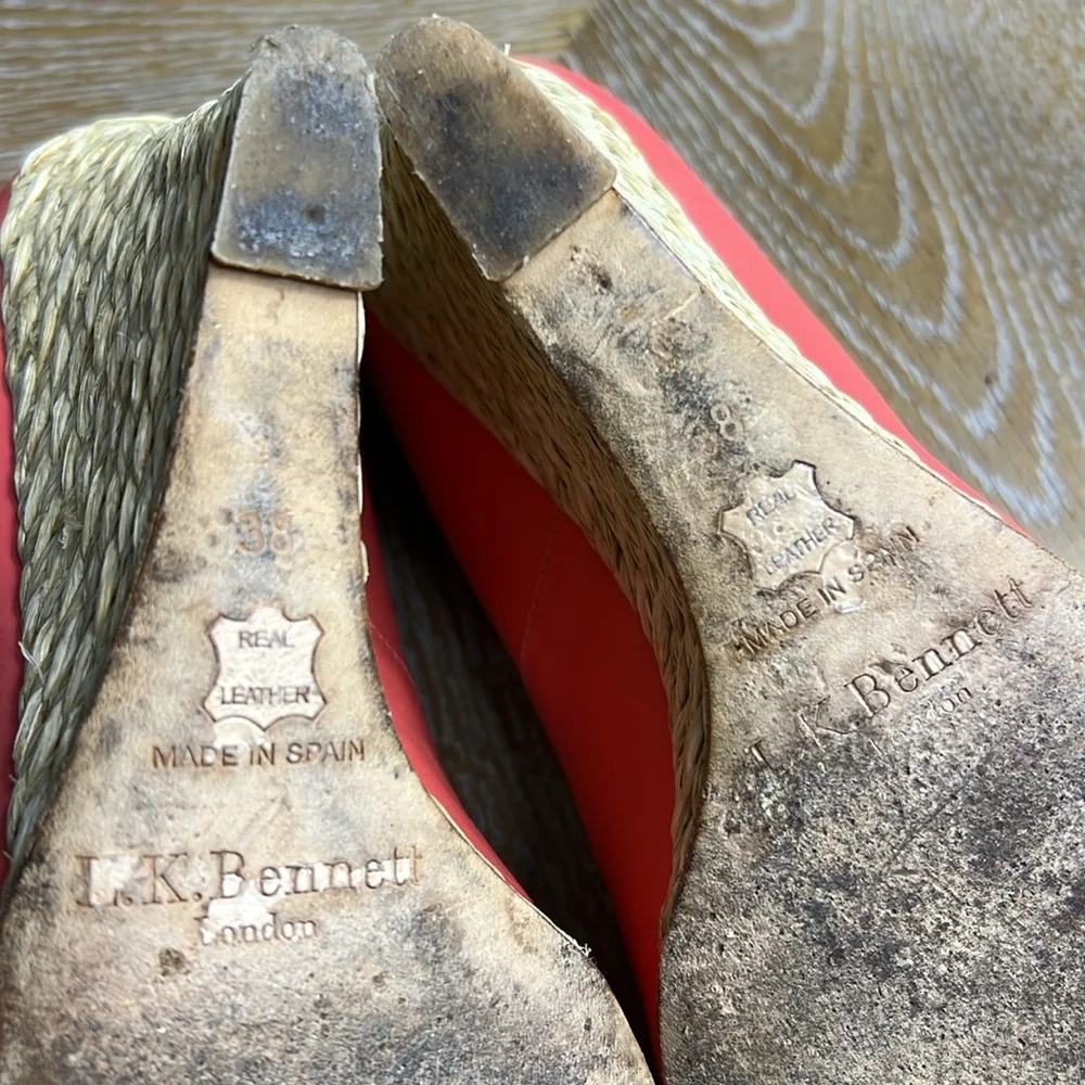 L.K. BENNETT Coral Leather Espadrille Wedge Sandals 38